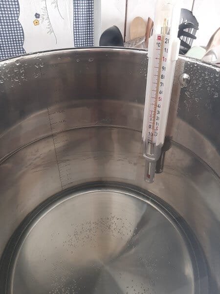 Homebrewing kettle with thermometer