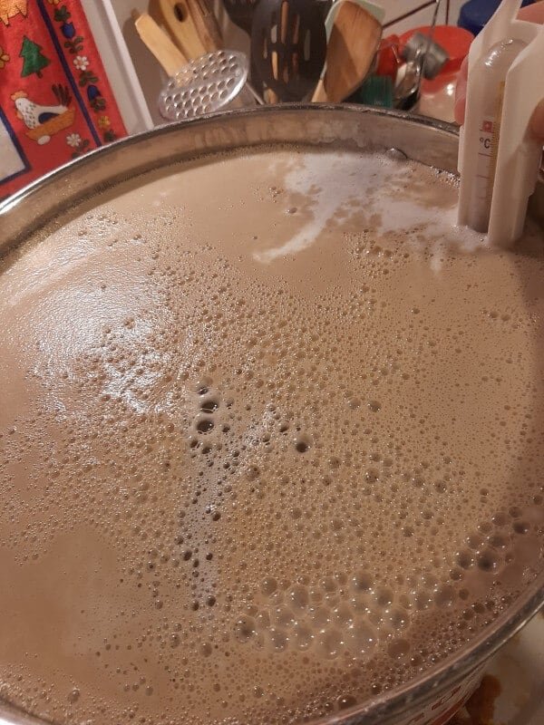 Homebrewing beer in a kettle