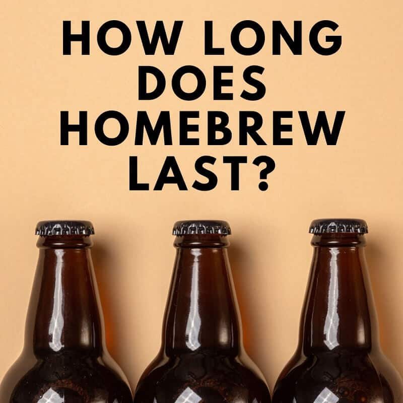 3 homebrew beers and text "how long does homebrew last?"