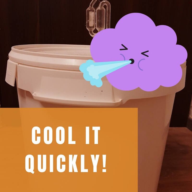 Fermenter that chills with text "cool it quickly" 