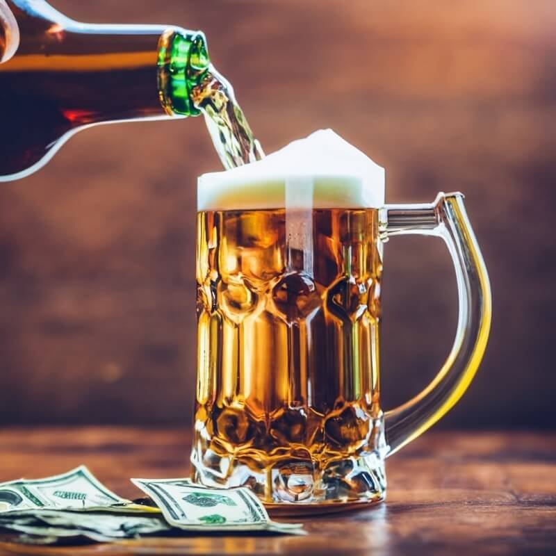 Homebrew beer and money on the table